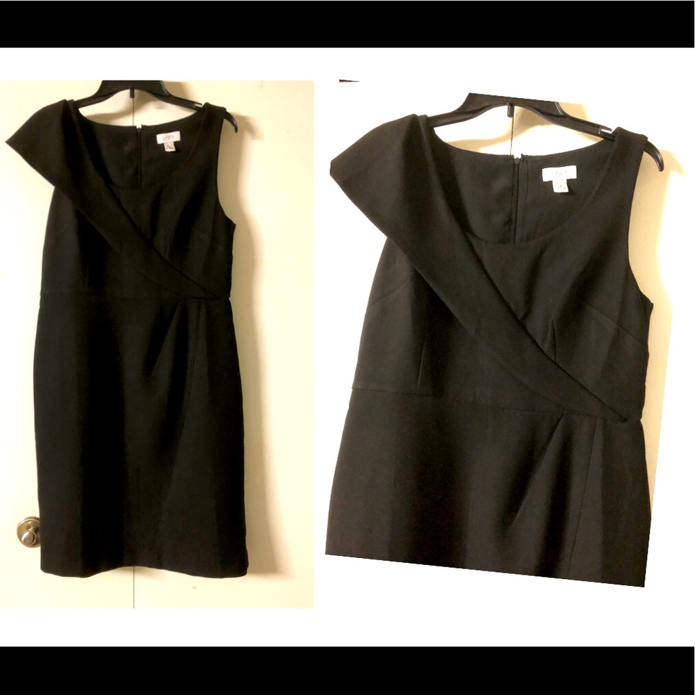Ann Taylor Loft Dress Sz 8 Ruffle Neck Black Pencil Straight